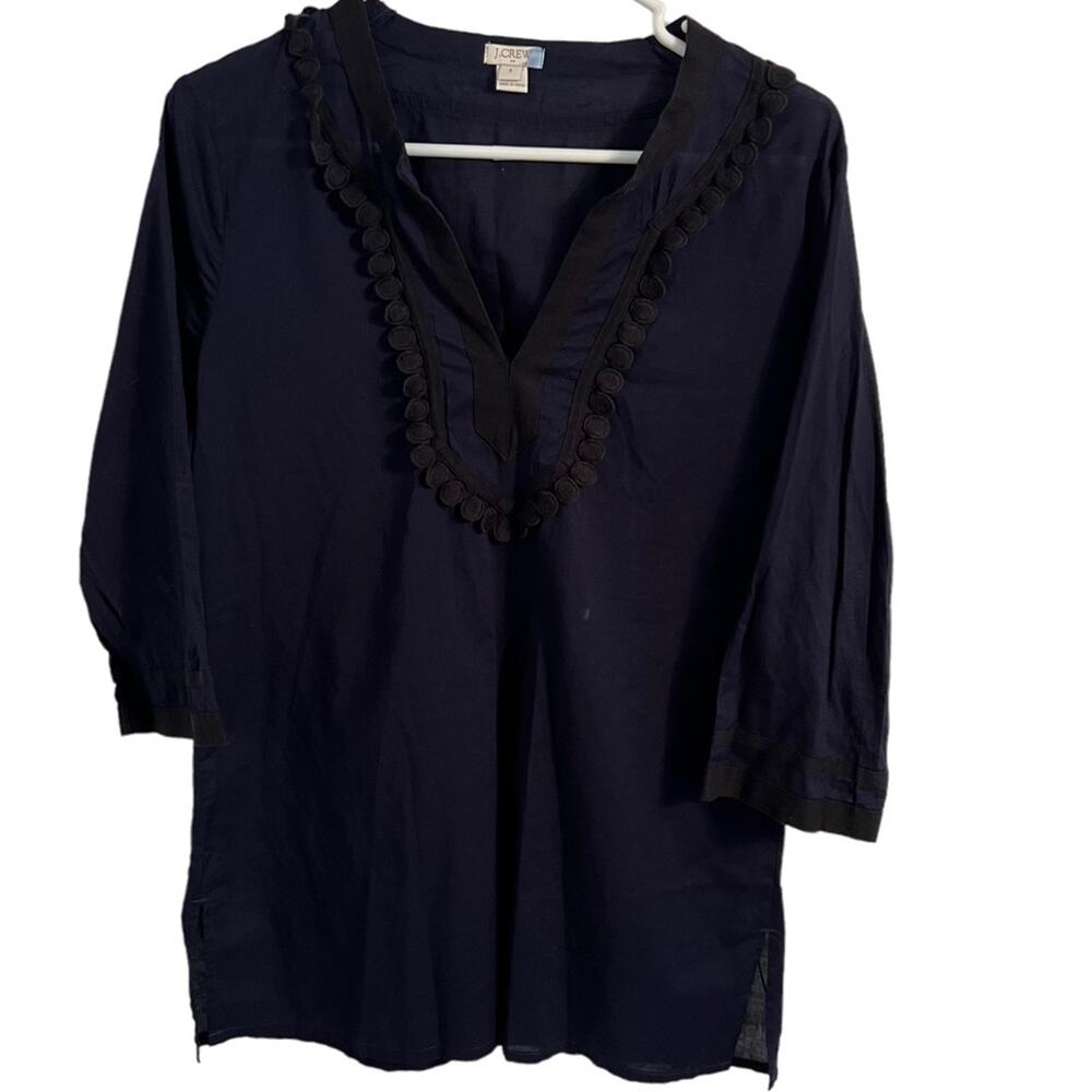 J. Crew Women Top Tunic Beach Style 3/4 Sleeve Navy Cotton sz S